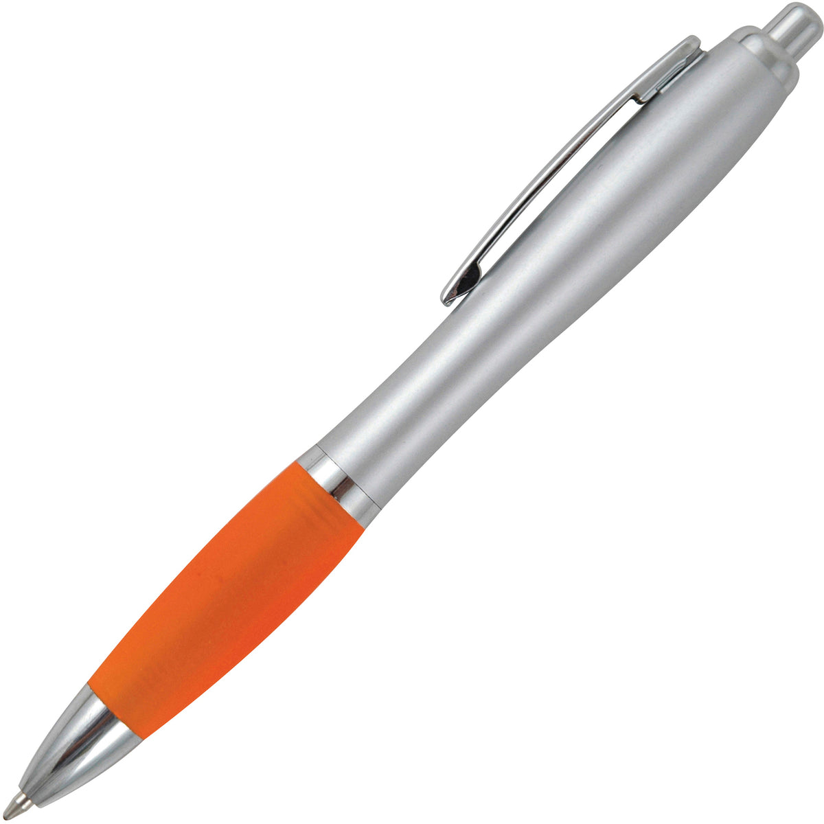 Branded Silver Barrel Push Action Ball Pen with Coloured Grip