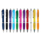 Branded Curved Push Action Ball Pen with Coloured Barrel