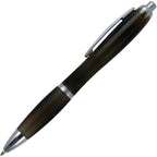 Branded Curved Push Action Ball Pen with Coloured Barrel in BLACK