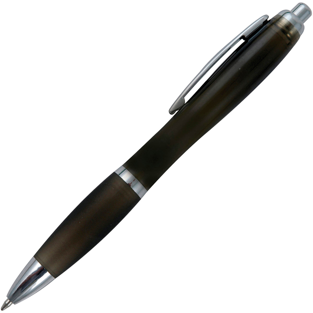 Branded Curved Push Action Ball Pen with Coloured Barrel in BLACK