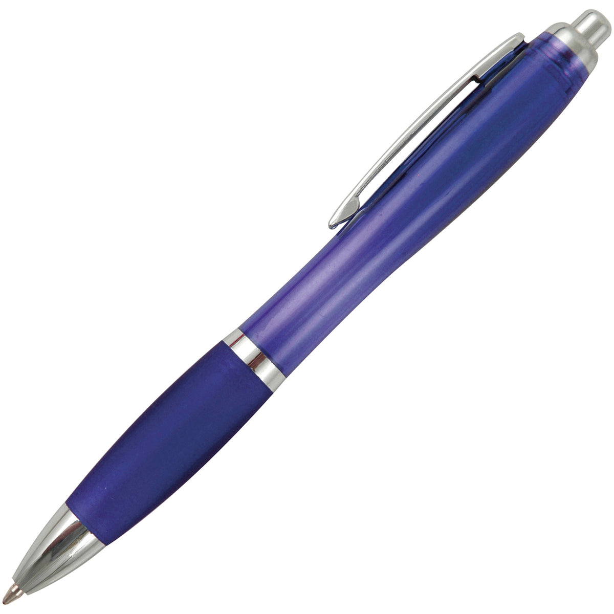 Branded Curved Push Action Ball Pen with Coloured Barrel in BLUE