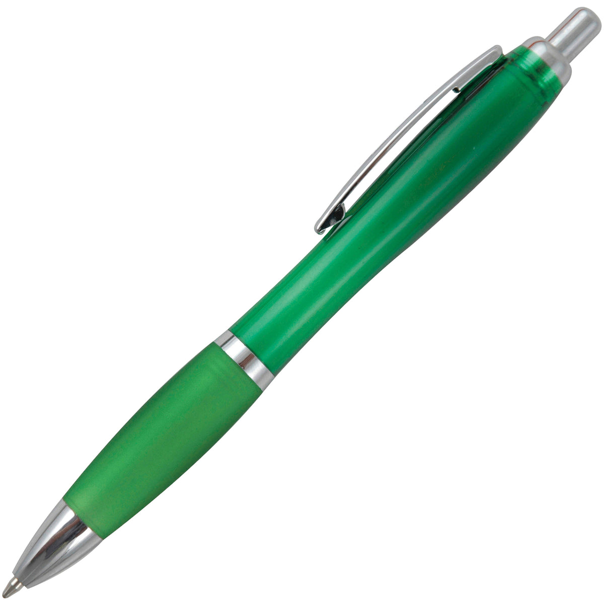 Branded Curved Push Action Ball Pen with Coloured Barrel in GREEN