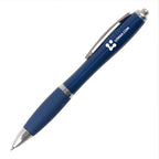 Branded Curved Push Action Ball Pen with Coloured Barrel in NAVY BLUE