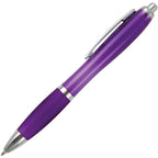 Branded Curved Push Action Ball Pen with Coloured Barrel in PURPLE