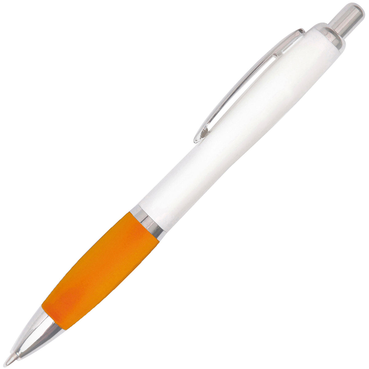 Branded White Barrel Push Action Ball Pen with Coloured Grip in AMBER