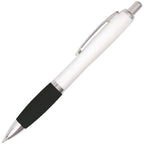 Branded White Barrel Push Action Ball Pen with Coloured Grip in BLACK