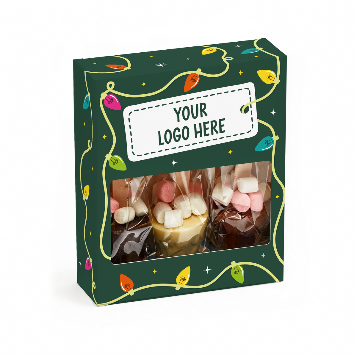 Branded trio of hot chocolate stirrers, white, milk and dark chocolate