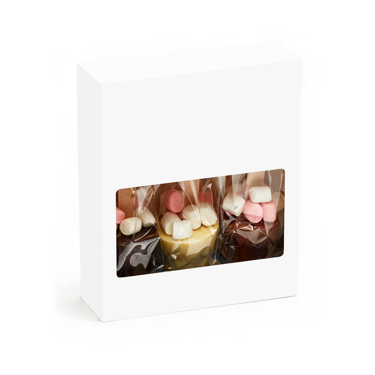 Branded trio of hot chocolate stirrers, unbranded packaging