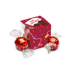 Branded Lindor truffles clear cube, front view