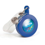 Branded Domed Ski Pass Holder with Belt Clip in Blue