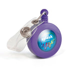 Branded Domed Ski Pass Holder with Belt Clip in Purple