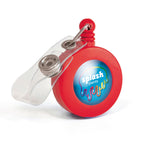 Branded Domed Ski Pass Holder with Belt Clip in Red