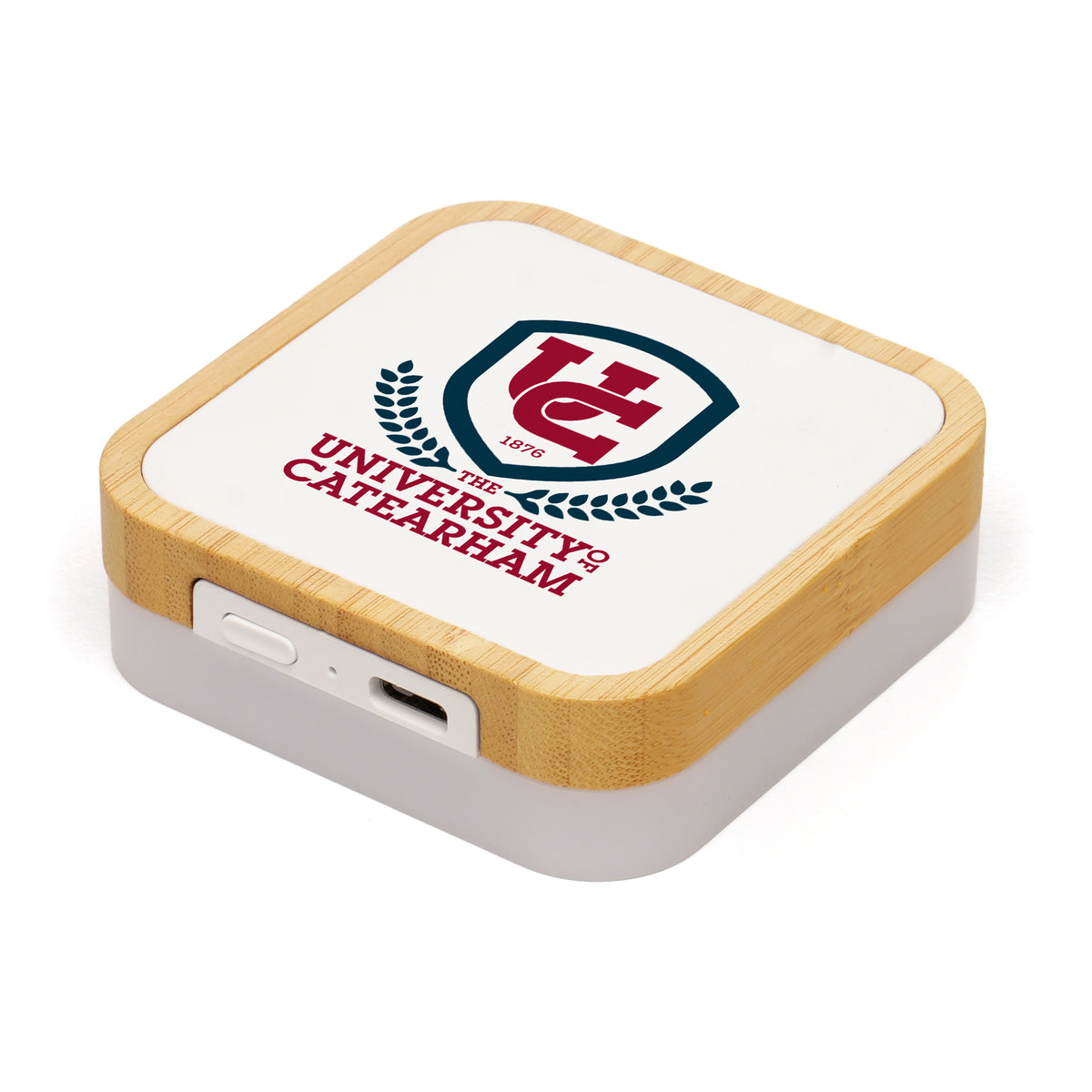 Branded Bamboo and Recycled ABS 15W Wireless Charger with LED Light