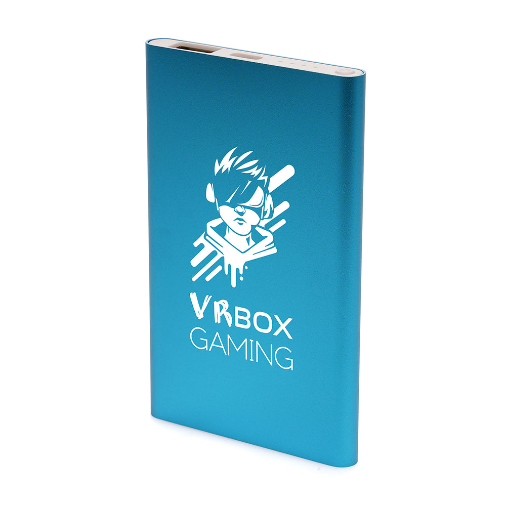Branded 4000mAh USB-C Flat Aluminium Power Bank in Cyan