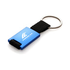 Branded Metal Keyring with Nylon Strap in Blue