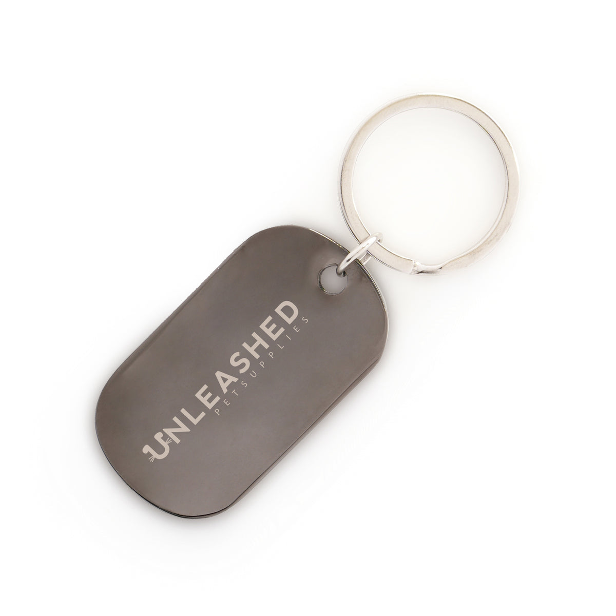 Branded Polished Metal Dog Tag Keyring in Gun Metal