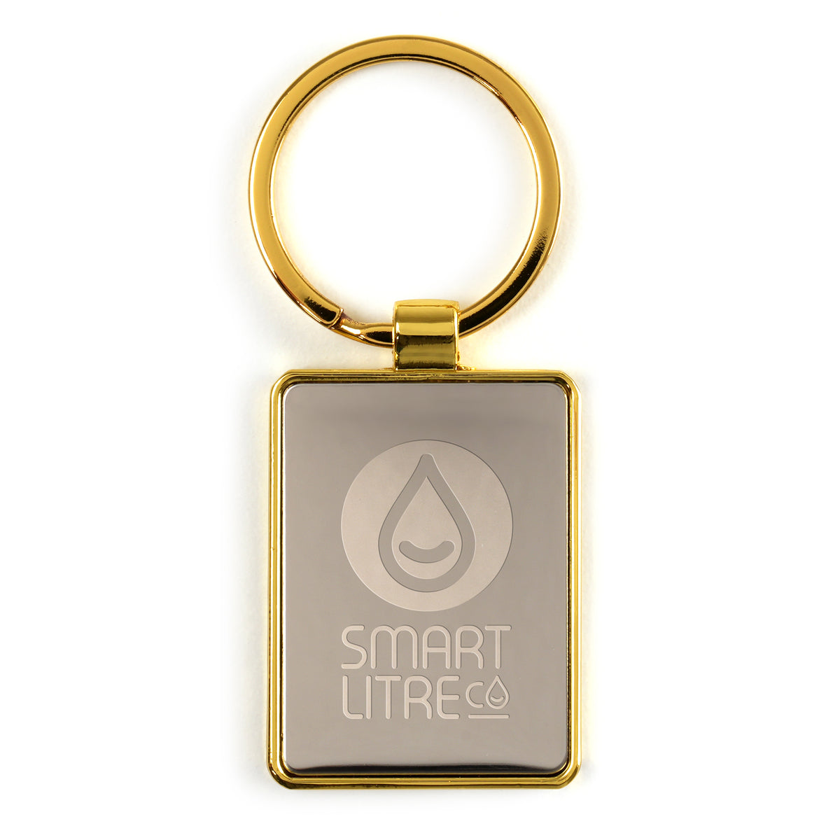 Branded Gold Rectangular Metal Keyring
