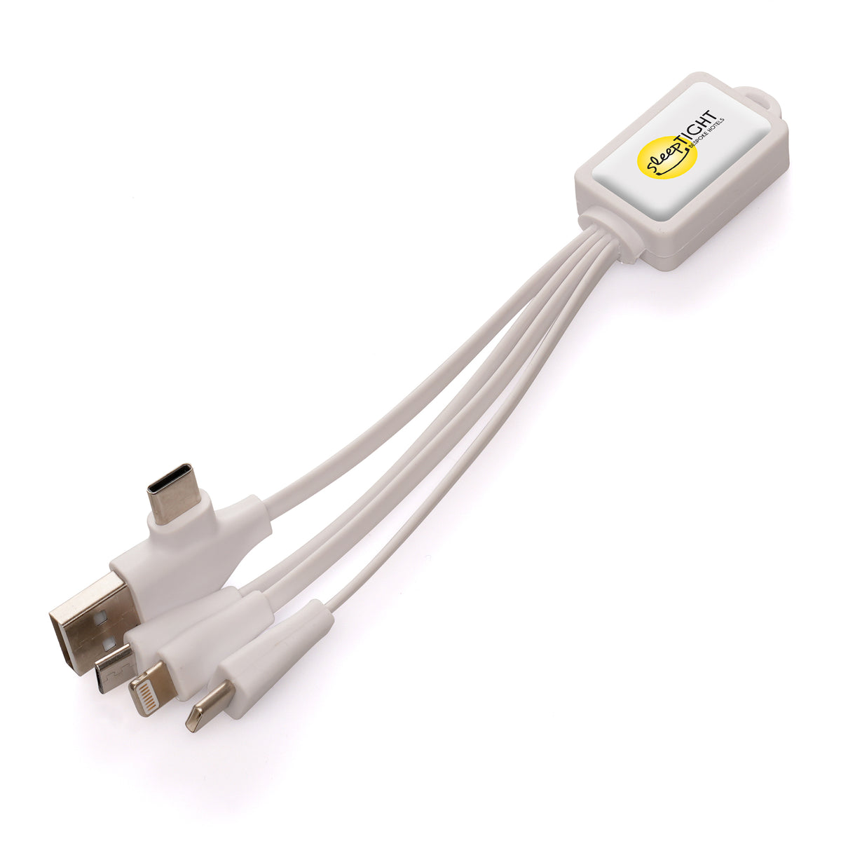 Branded 10W Multi-Connector Charging Cable with Dual Adapter in White
