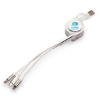 Branded 3-in-1 Retractable Reel Charging Cable in White