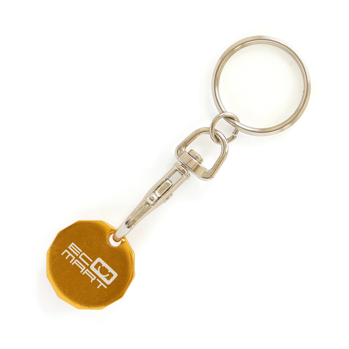 Branded 12-Sided Metal Trolley Coin Keyring in Gold