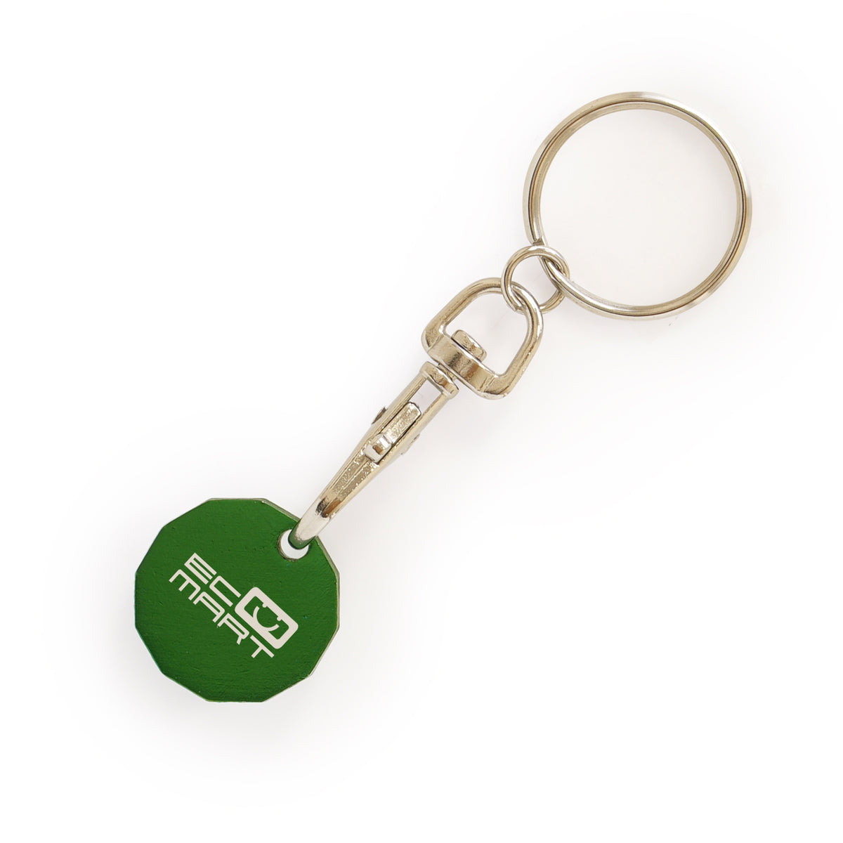 Branded 12-Sided Metal Trolley Coin Keyring in Green