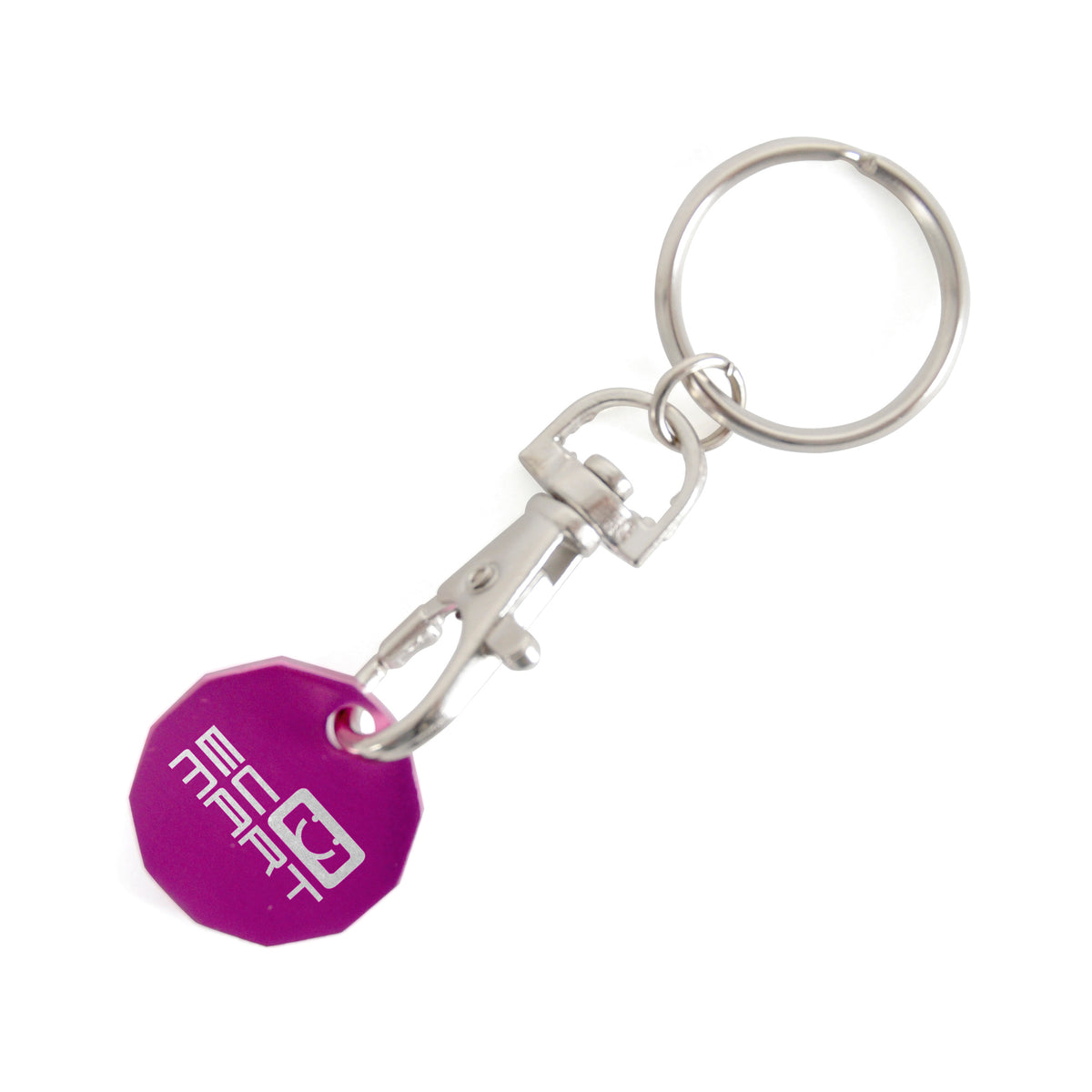 Branded 12-Sided Metal Trolley Coin Keyring in Pink