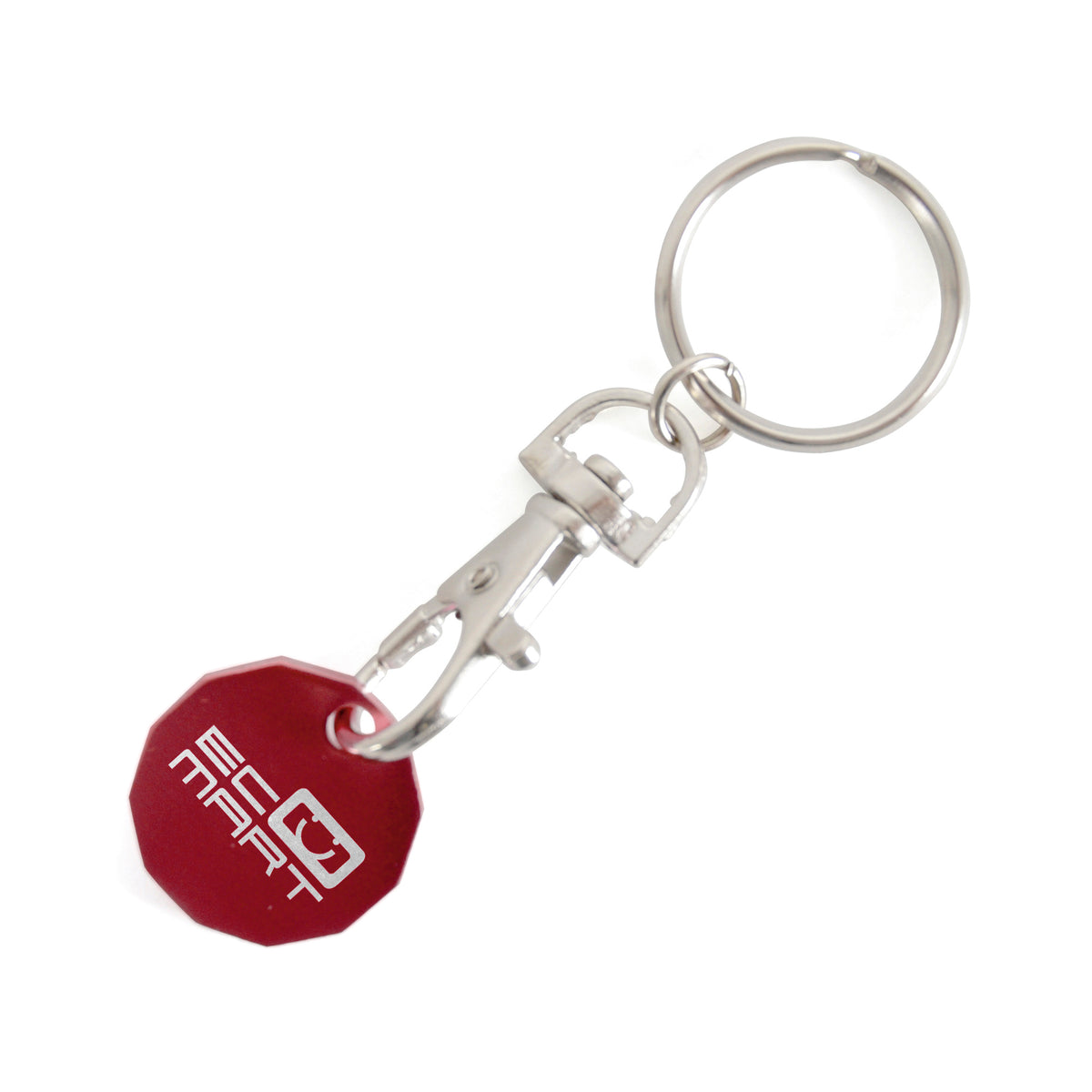 Branded 12-Sided Metal Trolley Coin Keyring in Red