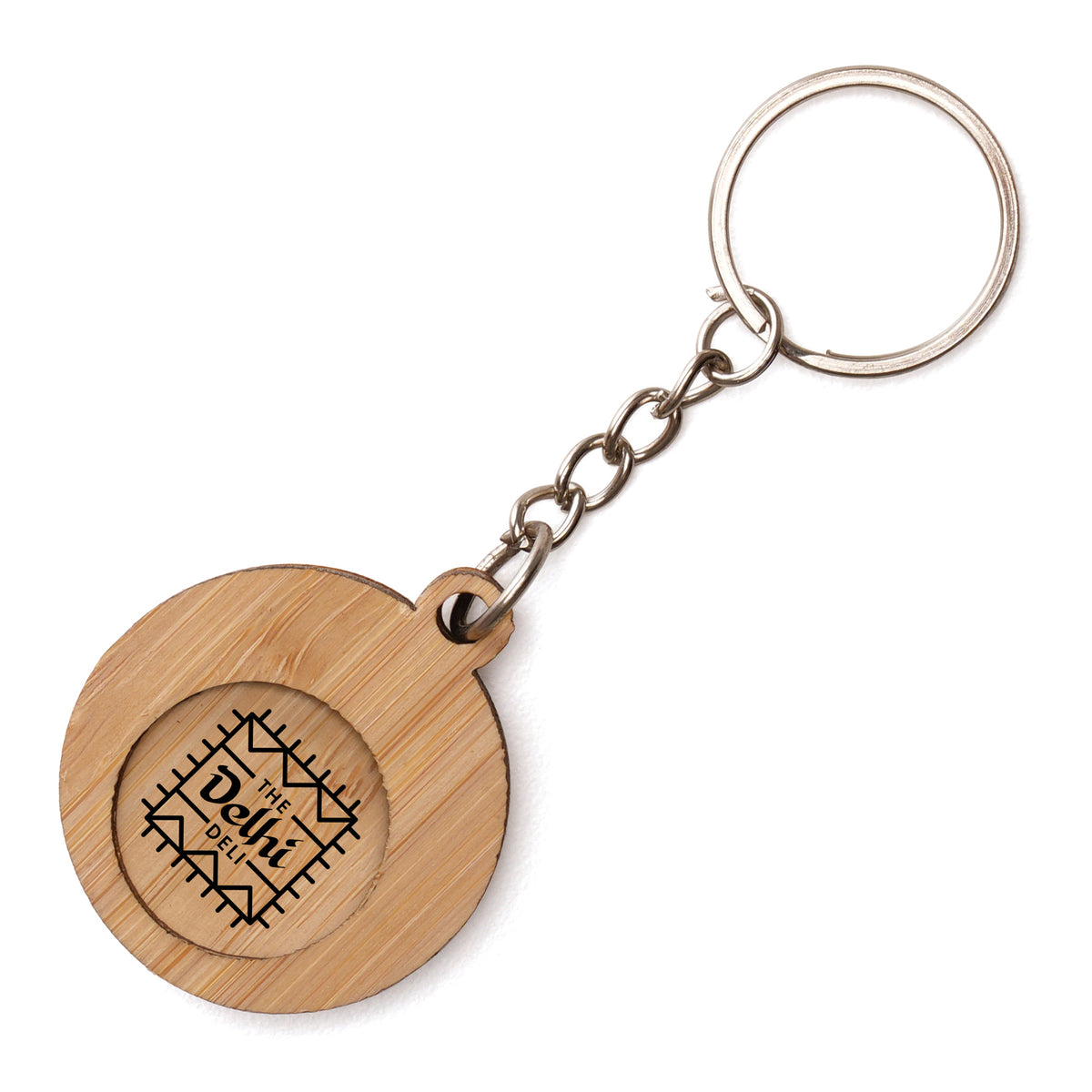 Branded Bamboo Trolley Coin Keyring with Holder