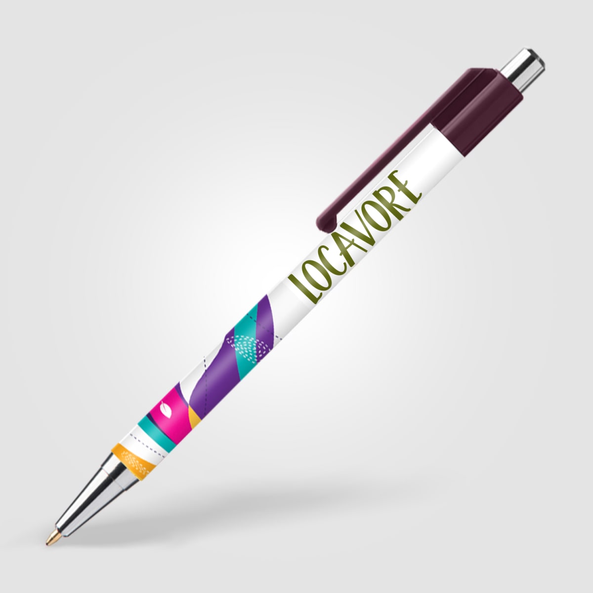 Branded Slimline Chrome Click Pen with Colour Clip in Burgundy