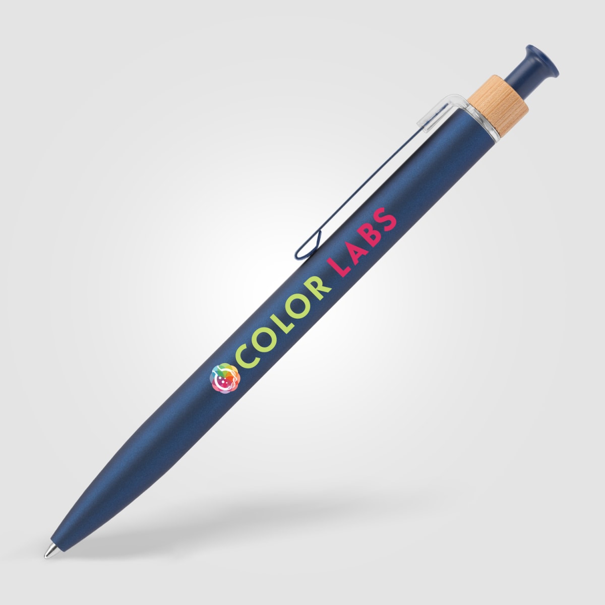 Branded Recycled Aluminium Soft Touch Click Pen with Bamboo Ring
