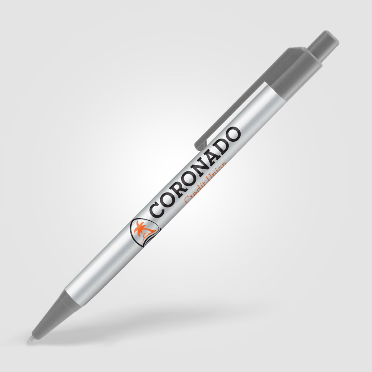 Branded Slimline Retractable Ballpoint Pen in Cool Gray
