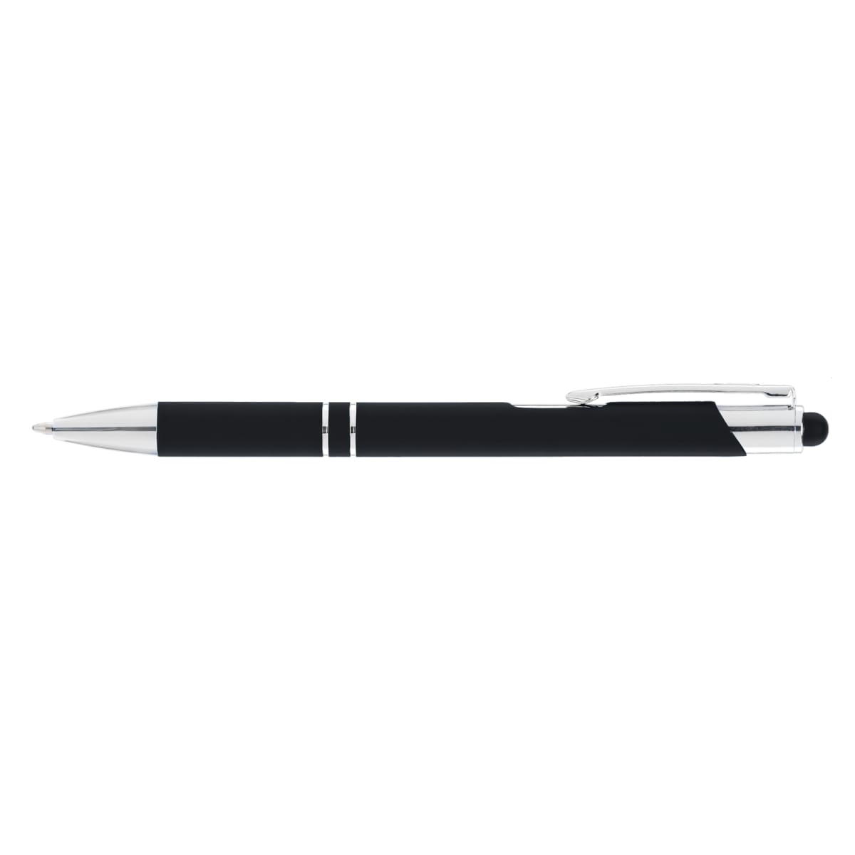 Branded Soft-Touch Metal Pen with Top Stylus in Black