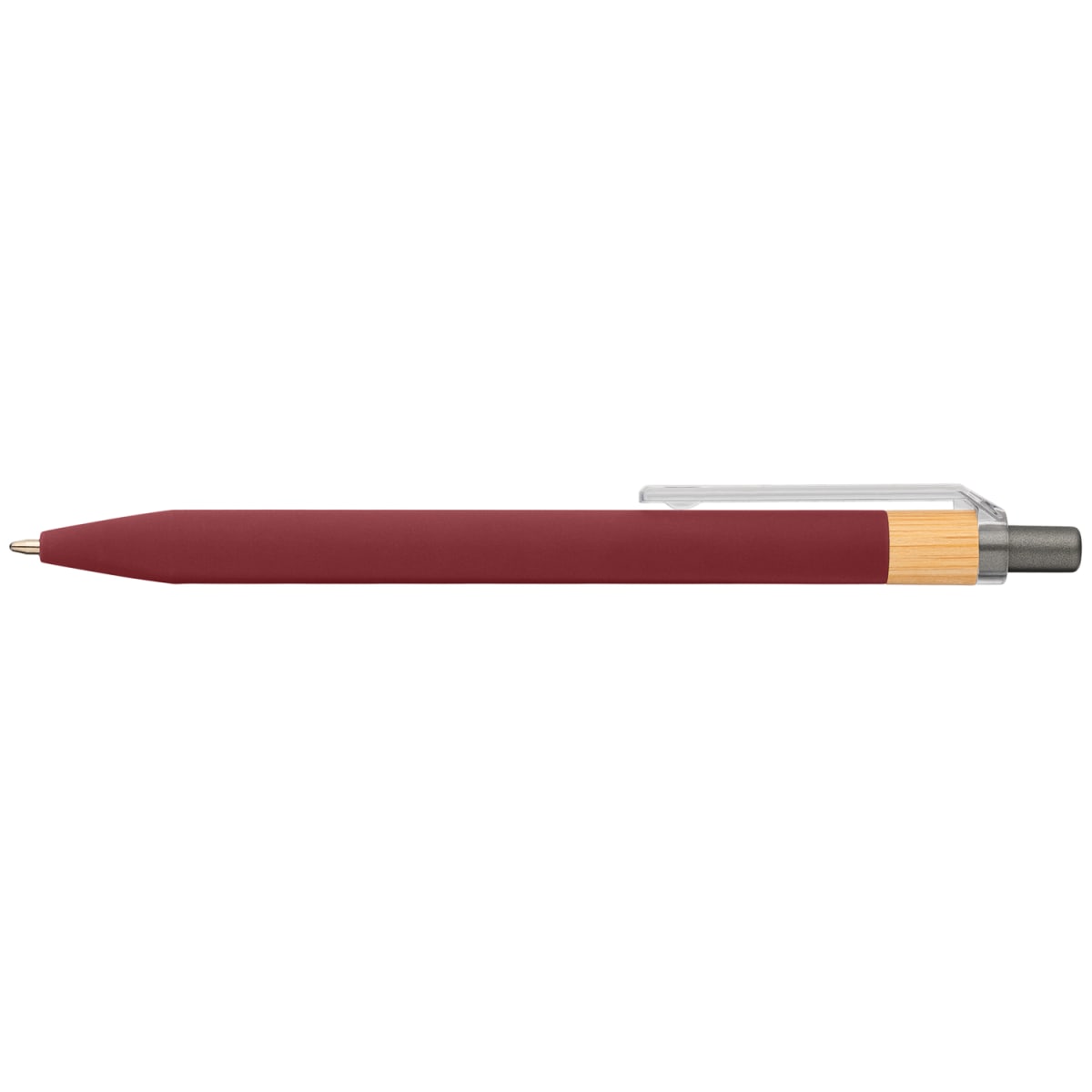 Branded Recycled Plastic Pen with Bamboo Accent in Burgundy