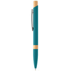 Branded Recycled Aluminium Pen with Bamboo Trim in Teal