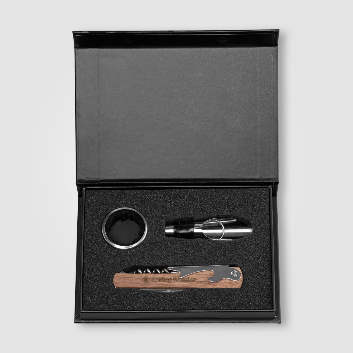 Branded Wood and Steel 3-Piece Wine Accessory Set