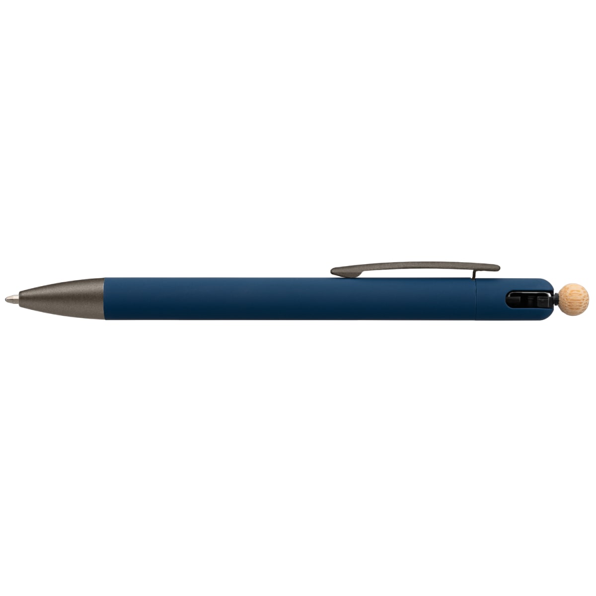 Branded Recycled Aluminium Fidget Pen with Bamboo Ball in Navy Blue