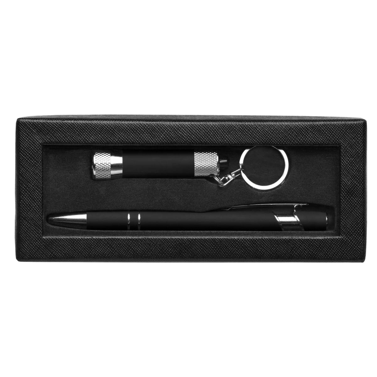 Branded Soft Touch Pen and Torch Gift Set with Window Box in Black