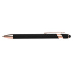 Branded Rose Gold Soft-Touch Metal Gel Pen with Stylus in Black