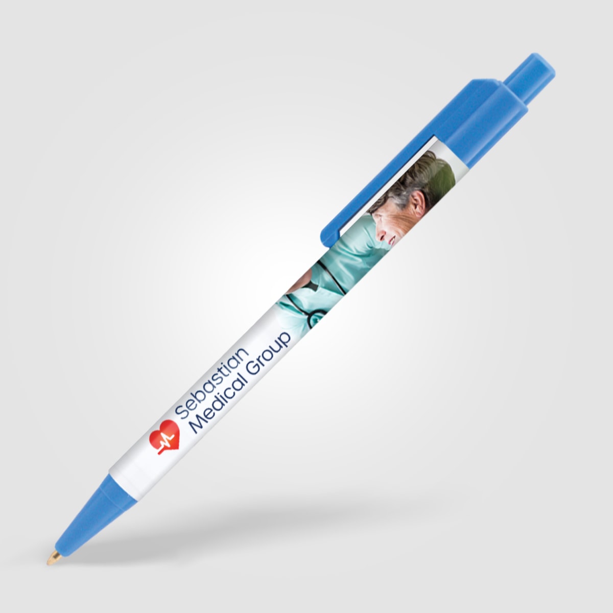 Branded Slimline Retractable Ballpoint Pen in Blue