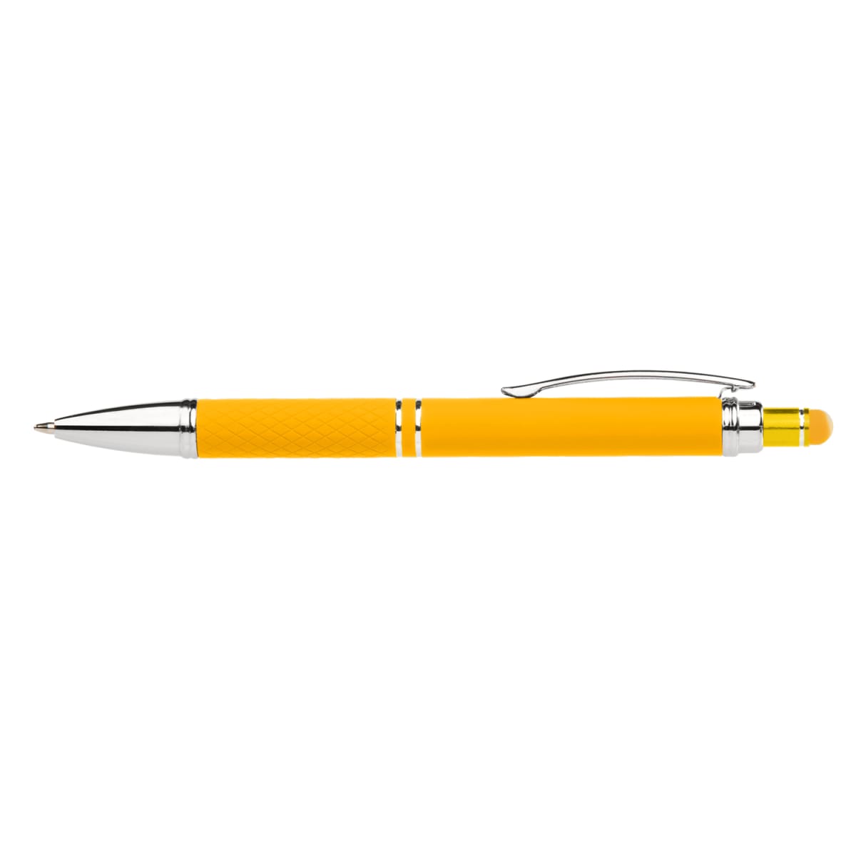 Branded Bright Soft-Touch Metal Click Pen with Stylus in Yellow