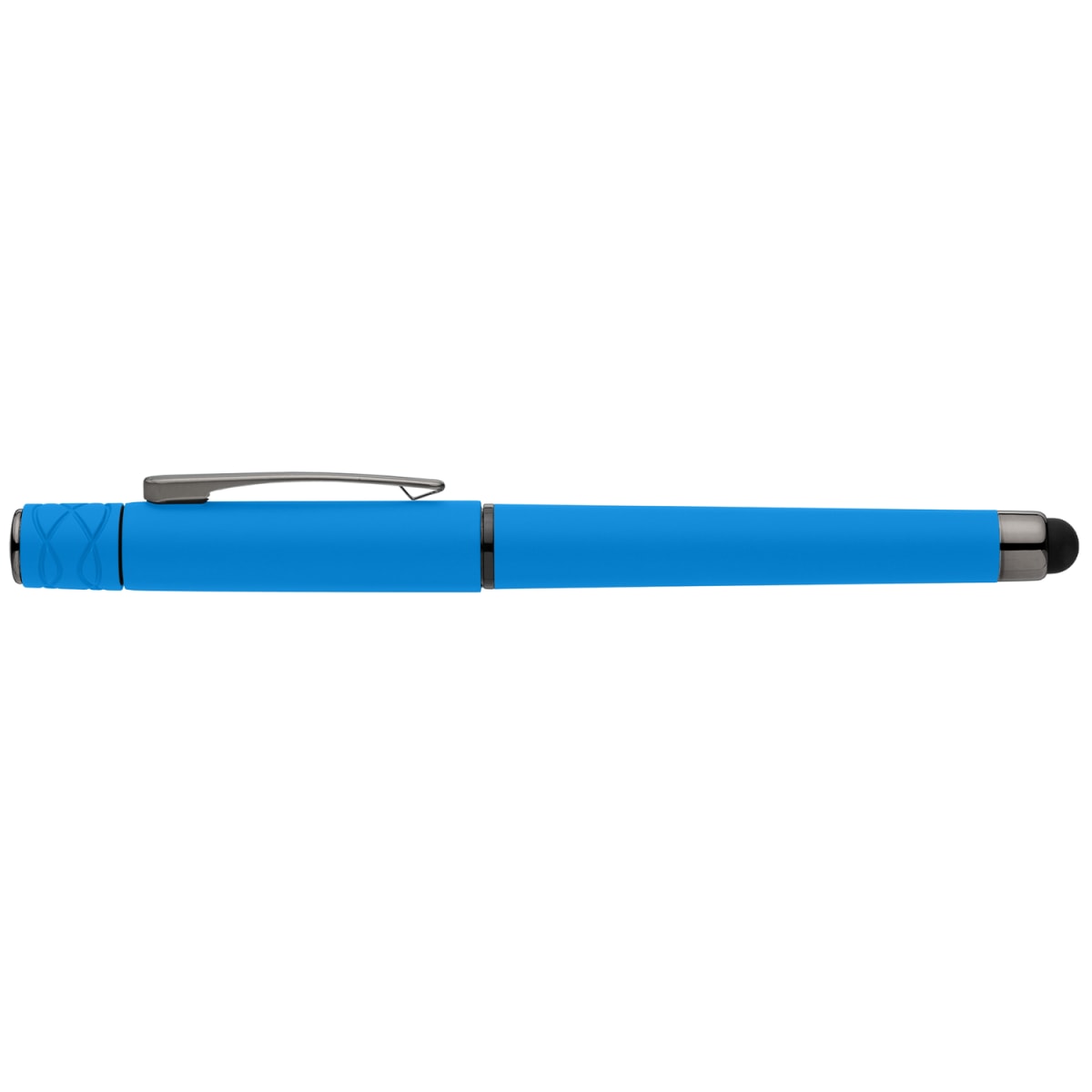 Branded Recycled Plastic Fidget Spinner Gel Pen with Stylus in Light Blue