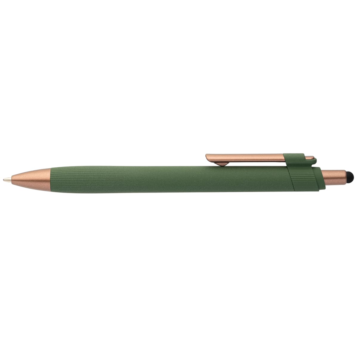 Branded Recycled Plastic Stylus Pen with Bronze Trim in Forest Green