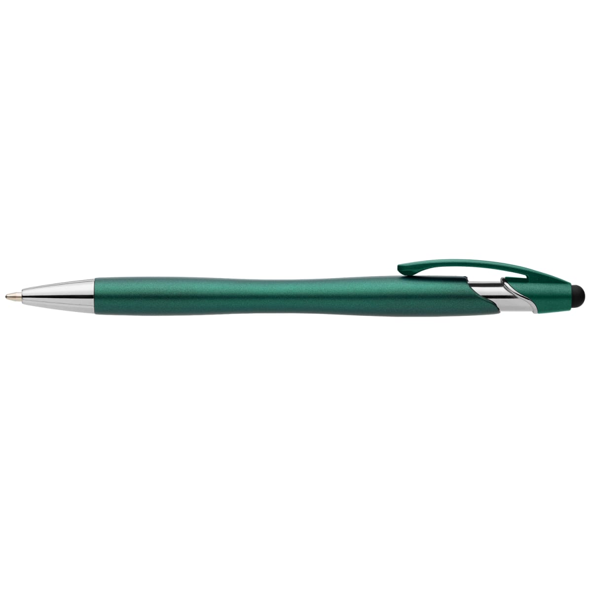 Branded Recycled Plastic Metallic Stylus Pen with Chrome Trim in Green