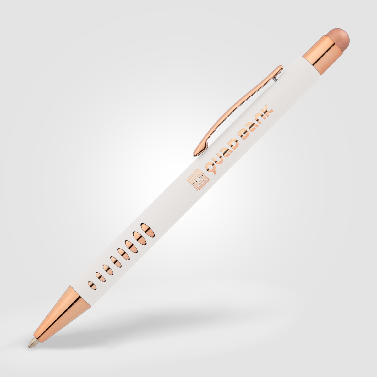 Branded Rose Gold Aluminium Stylus Pen with Cutouts