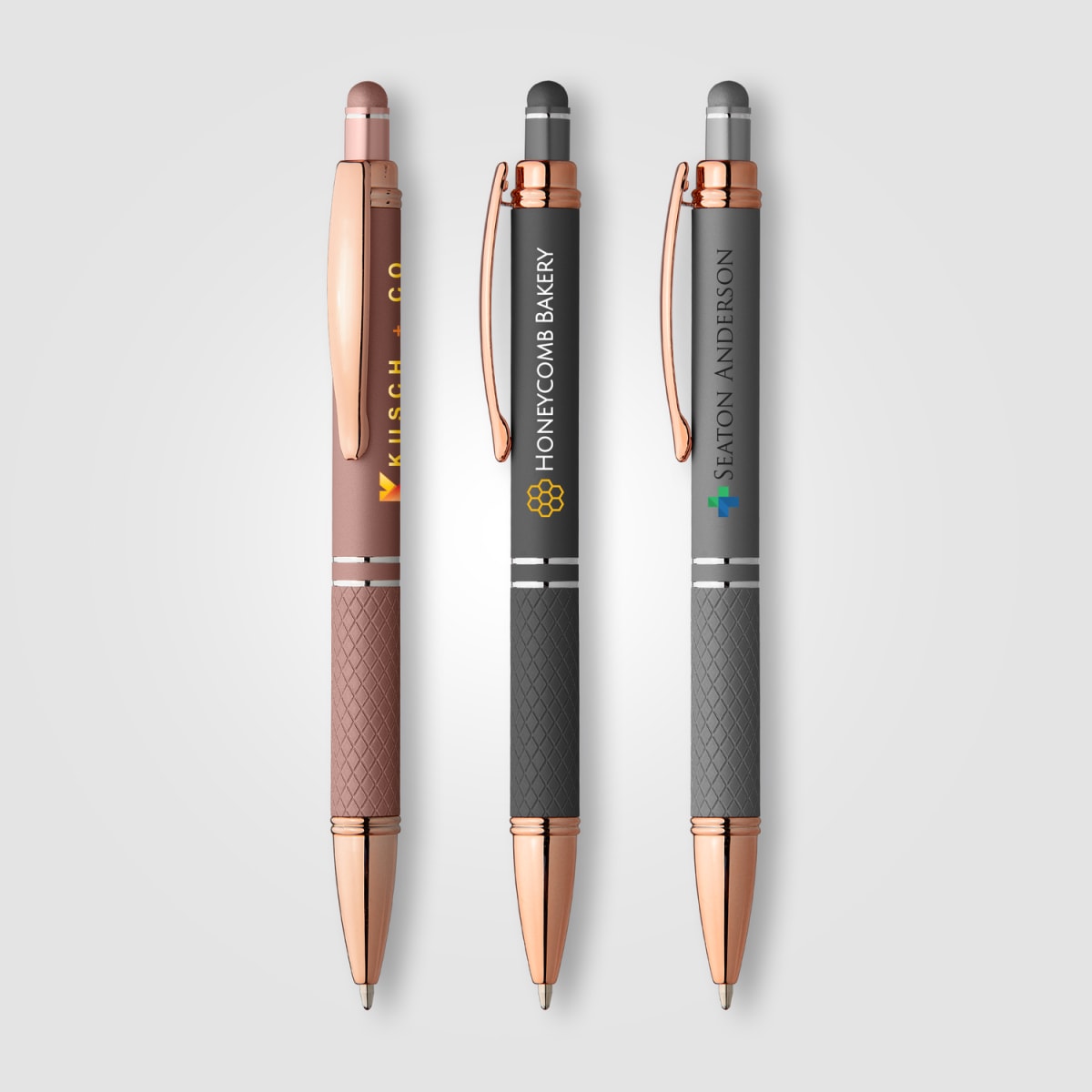Branded Retractable Metal Stylus Pen with Rose Gold Trim