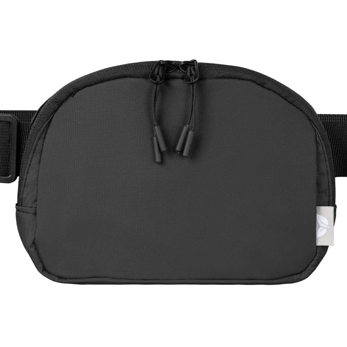 Branded Recycled Nylon Zip Waist Bag with Carabiner in Black