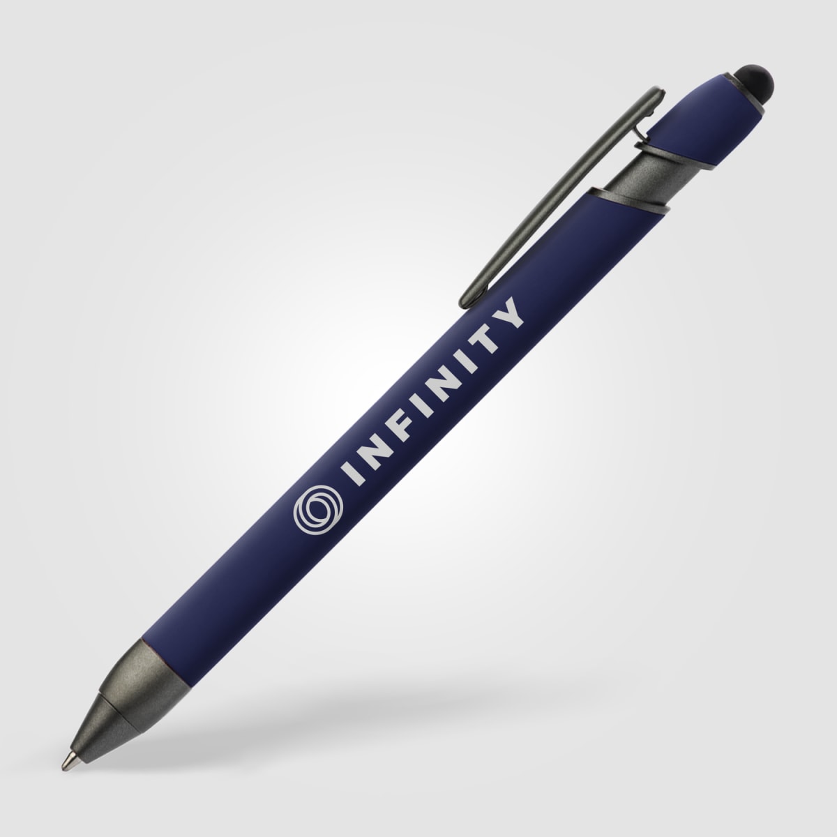 Branded Gunmetal Trim Metal Stylus Pen with Soft Touch Barrel