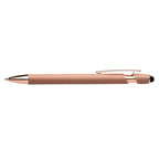 Branded Rose Gold Soft-Touch Metal Gel Pen with Stylus in Rose Gold