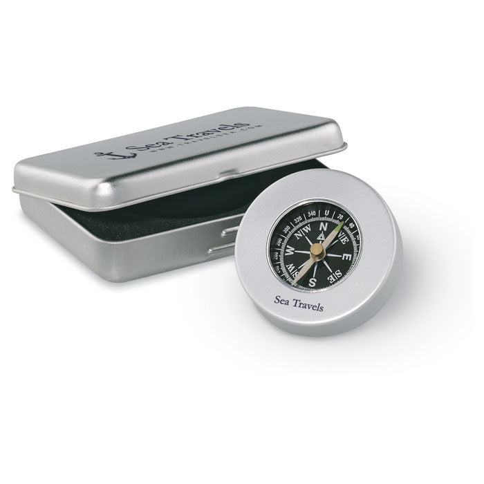Branded Nautical Compass in Tin Box