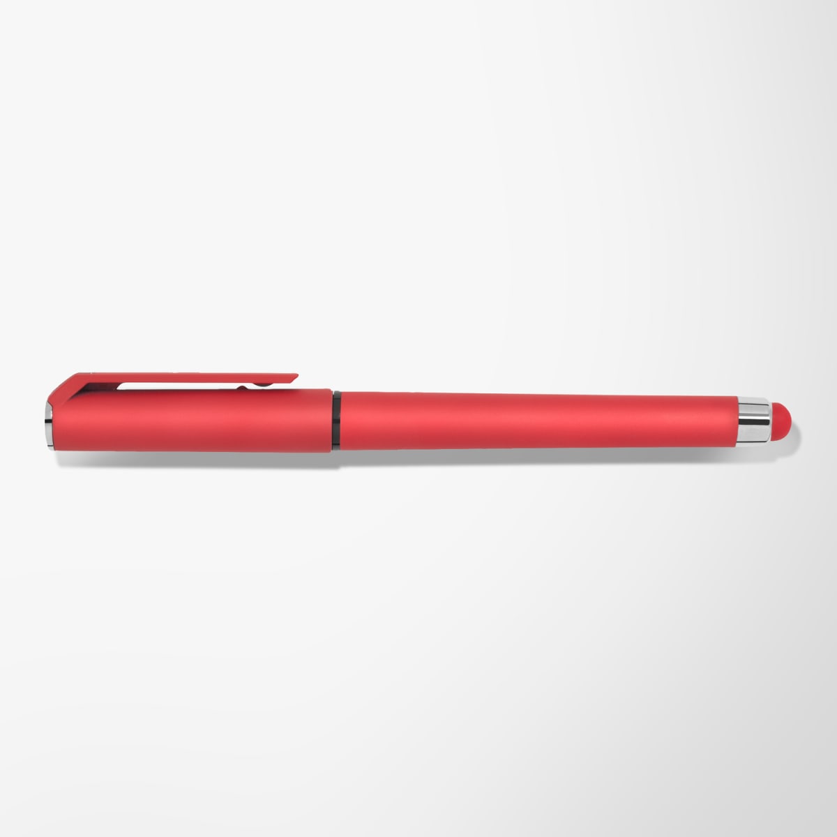 Branded Soft Touch Gel Pen with Matching Stylus in Red